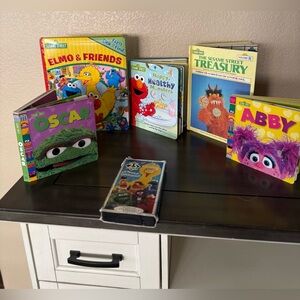Sesame Street Book Bundle Elmo Abby Oscar + Treasury & VHS Kids Lot